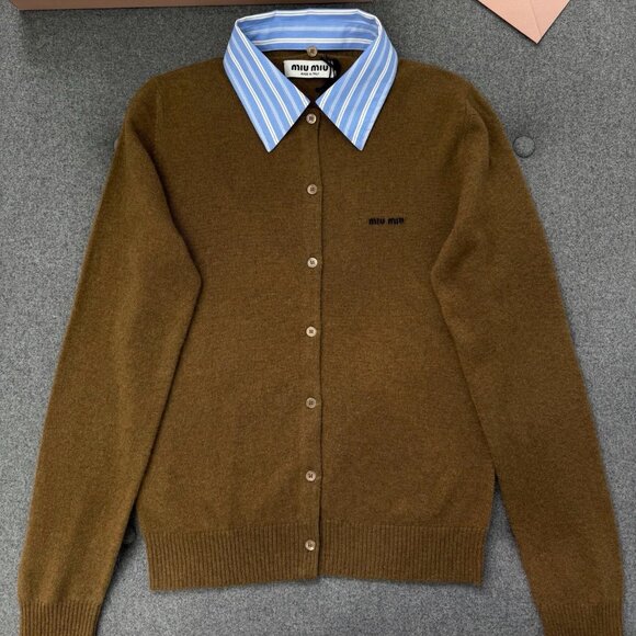 Miu Miu Tops - Miu Miu Lapel Cashmere Knit Cardigan Sz S